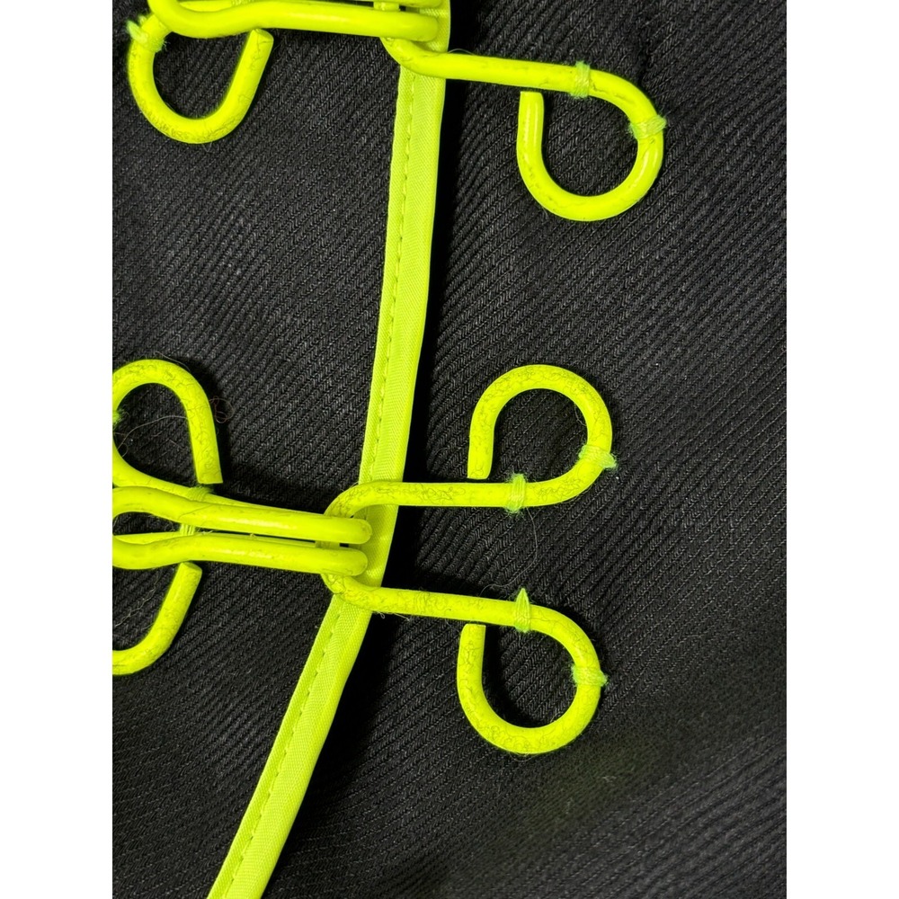 Love Moschino Blazer Womens 2 Black Neon Piping Military Linen Jacket Hooks - Picture 7 of 11